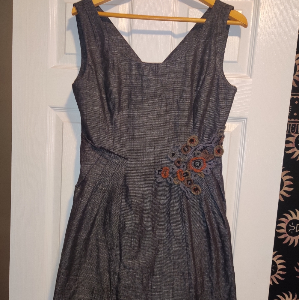 Anthro Floral Embroidered A-line Dress